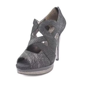 Isola Dallan Metallic Black Silver Platform Leather Heels Size‎ 9